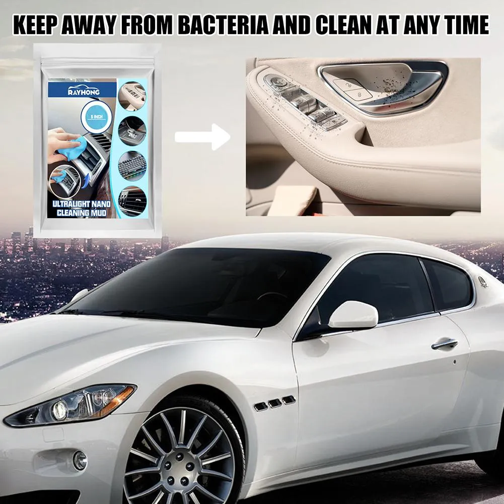 CleanGel removing dirt and debris from a car door panel