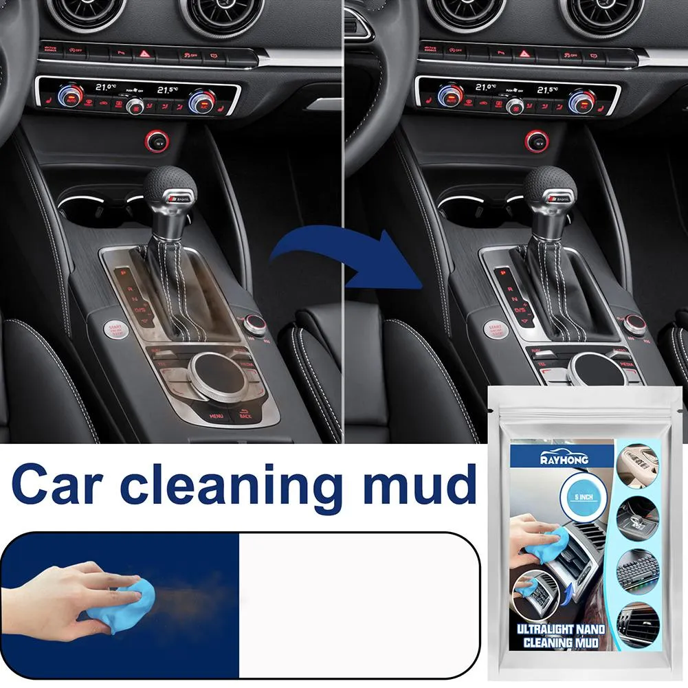 Before and after cleaning a car gear shift console