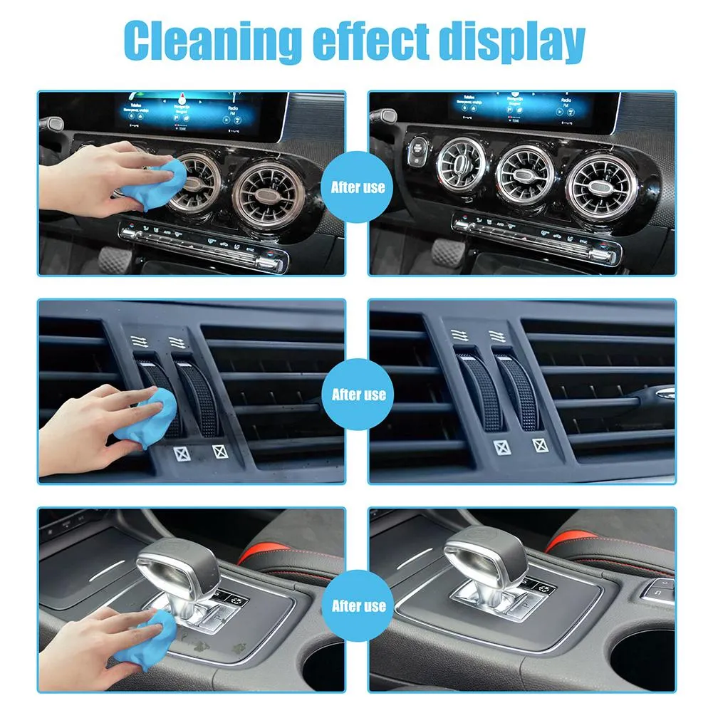 Before and after cleaning car vents and controls with CleanGel